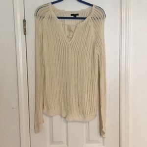 Vintage  Y2K Light Cream Open-Knit Women's V Neck Sweater